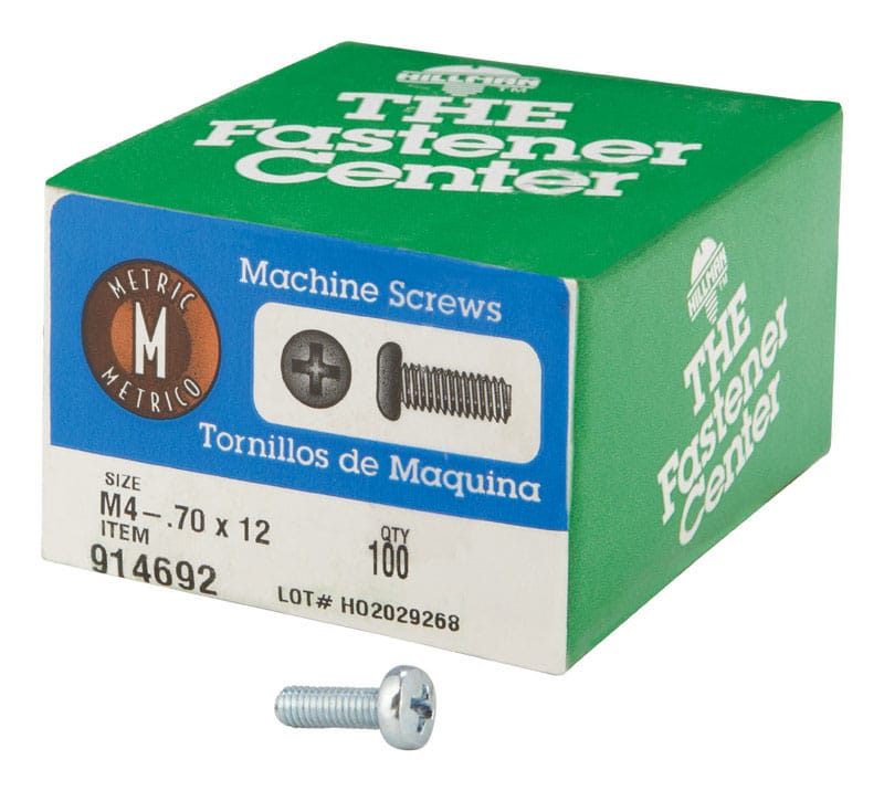 Hillman 914692 M4-0.7 Ga. X 12 in. L Phillips Pan Head Zinc-Plated Steel Metric Machine Screws 100 pk