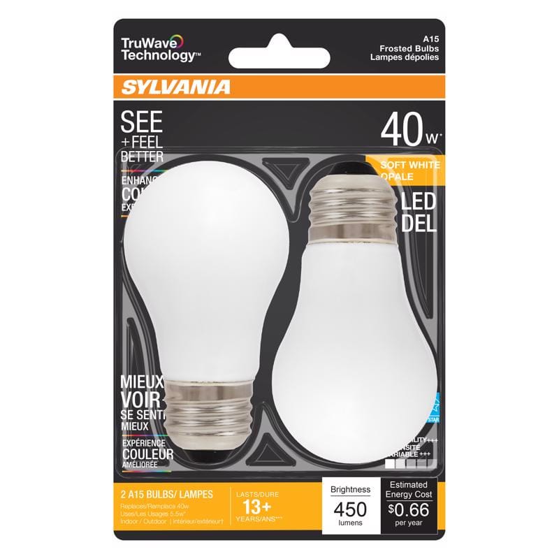 Sylvania 40762 TruWave A15 E26 (Medium) LED Bulb Soft White 40 Watt Equivalence 2 pk
