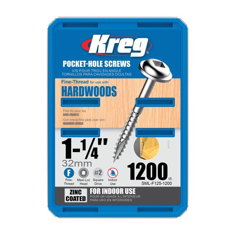 Kreg SML-F125-1200 No. 7 X 1-1/4 in. L Square Zinc-Plated Fine Pocket-Hole Screw 1200 pk