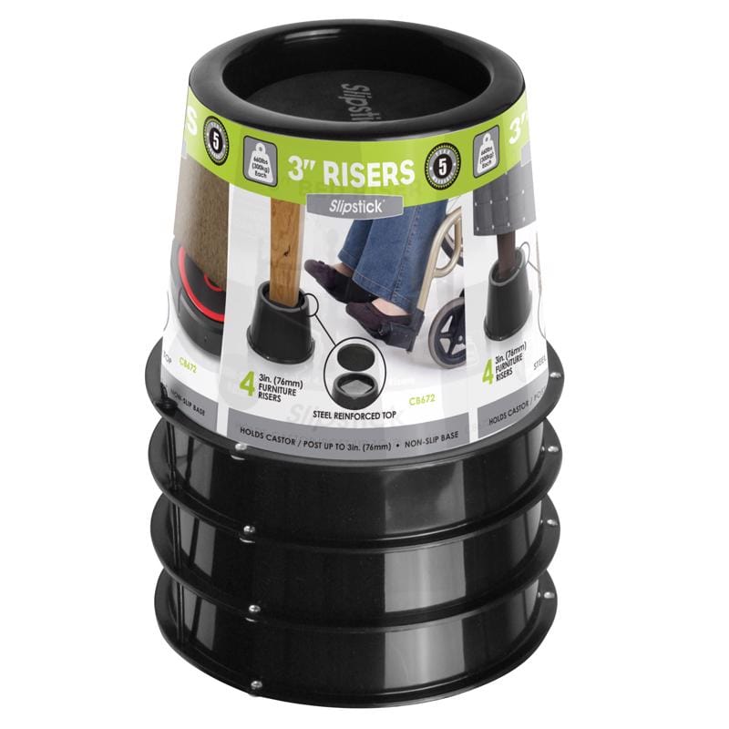 Slipstick CB672 Plastic Bed Risers Black Round 5.125 in. W 4 pk