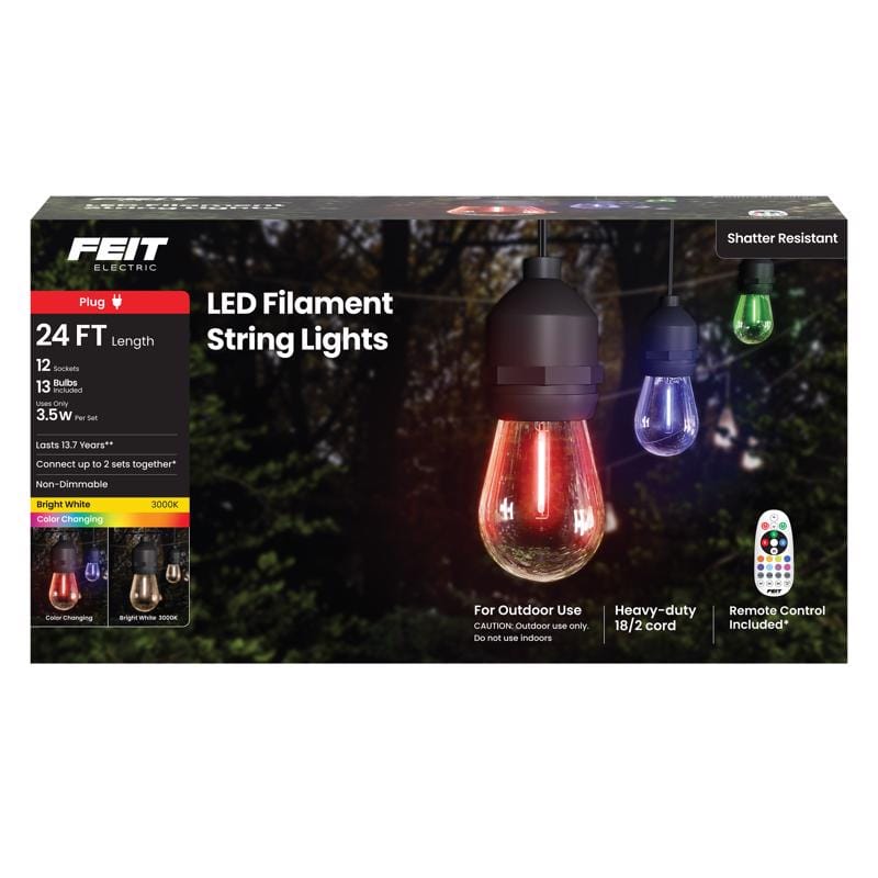 Feit Electric SL24-12RGBWWFIL Feit LED String Lights w/Remote Control Multicolored 24 ft. 12 lights