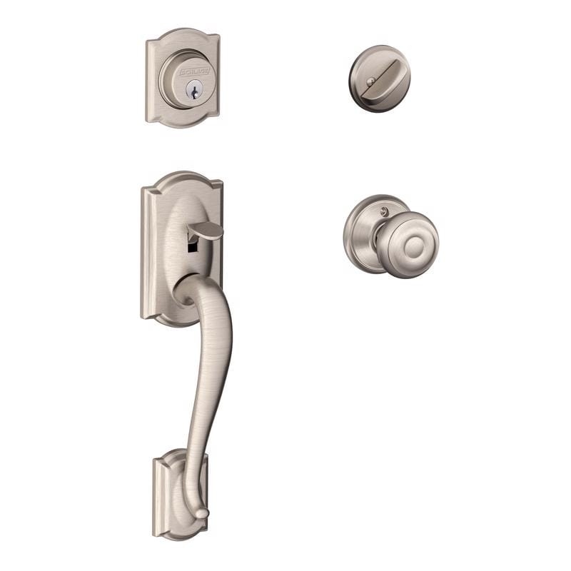 Schlage F60GCAM619GEO Camelot / Georgian Satin Nickel Single Cylinder Handleset and Knob