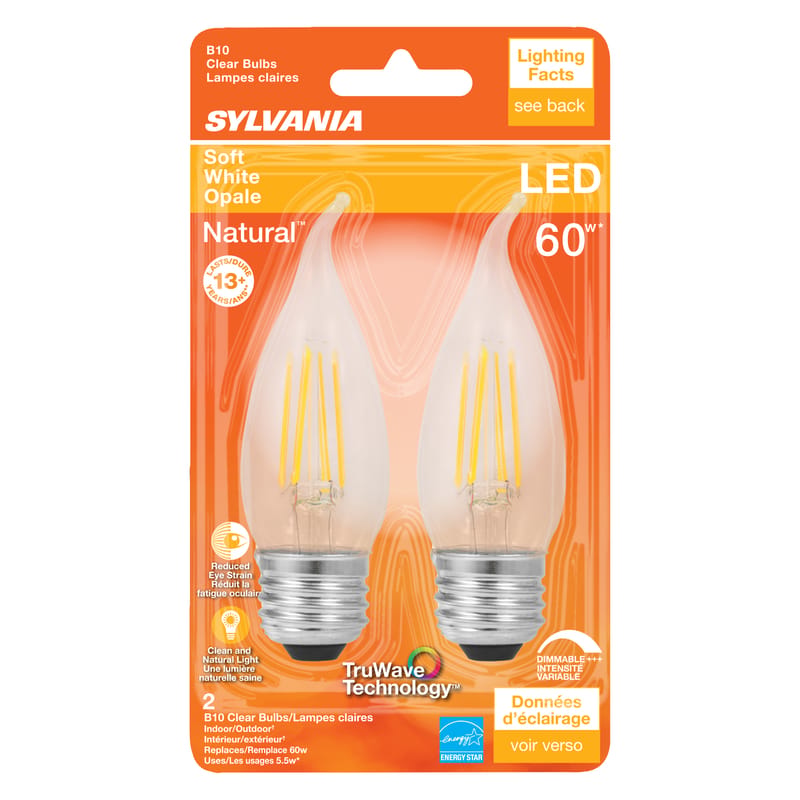 Sylvania 40758 Natural B10 E26 (Medium) LED Bulb Soft White 60 Watt Equivalence 2 pk