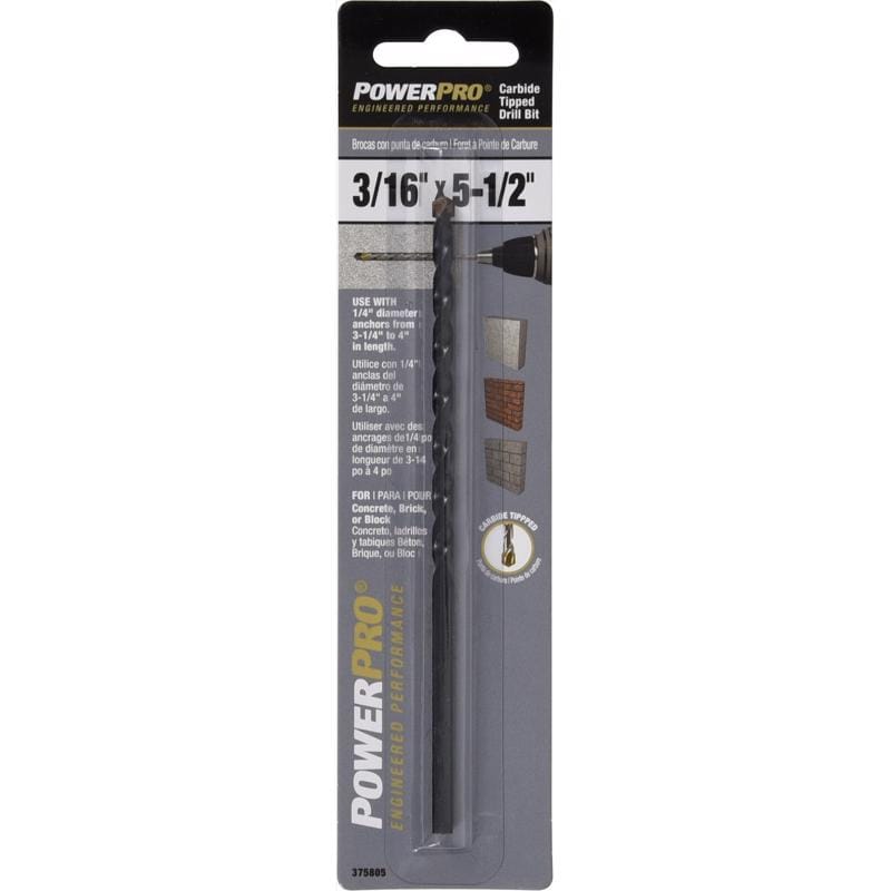 Hillman 375805 Power Pro 3/16 in. X 5-1/2 in. L Carbide Tipped Drill Bit 1 pk