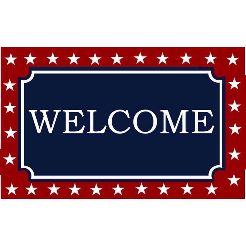 Rockport Premium VBC1828-AM33 Americana 18 in. W X 28 in. L Multi-Color Welcome with Star Border Coir Door Mat