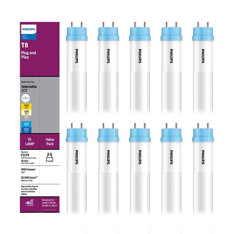Philips 591693 LED Multi-CCT 48 in. G13 T8 Linear 32 Watt Equivalence 10 pk