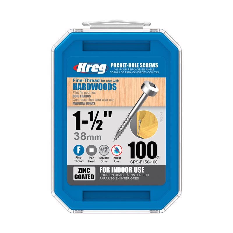 Kreg SML-F150 - 100 No. 8 X 1-1/2 in. L Square Zinc-Plated Fine Pocket-Hole Screw 100 pk