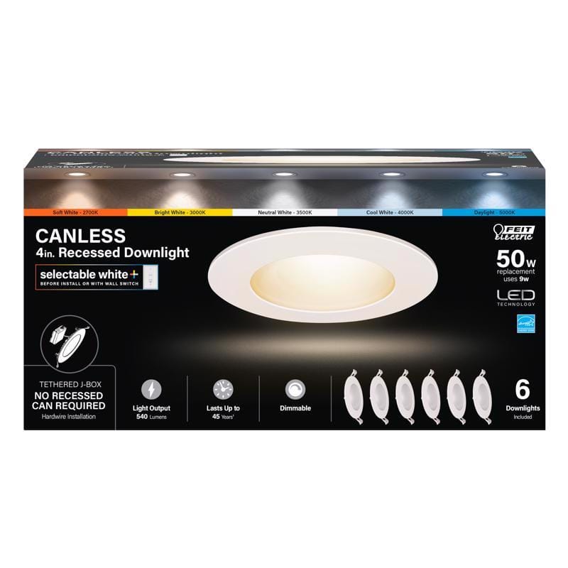 Feit LEDR4XT/5CCT/6 LED Retrofits White 5 in. W LED Canless Recessed Downlight 6.5 W
