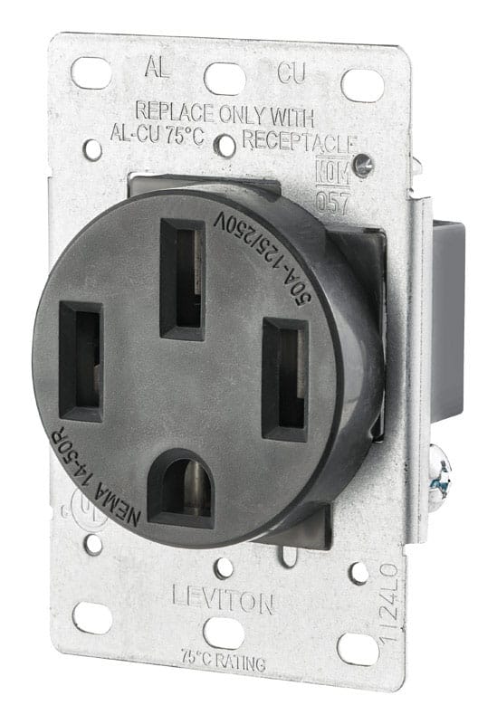 Leviton R10-00279-S00 50 amps 125/250 V Duplex Black Outlet 14-50R 1 pk