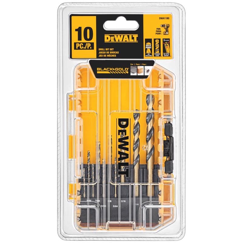 Dewalt DWA1180 Assorted High Speed Steel Drill Bit Set Straight Shank 10 pc
