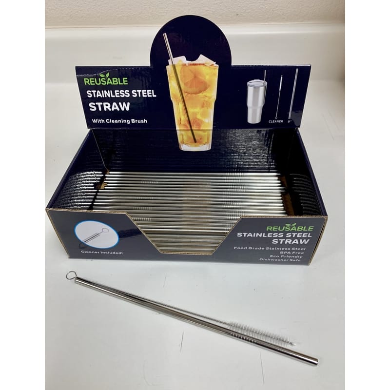 Hitt Brands HE0152 Silver Stainless Steel Stainless Steel Straw and Cleaning Brush