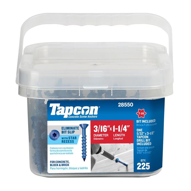 Tapcon 28550 3/16 in. in. X 1-1/4 in. L Star Flat Head High/Low Concrete Screws