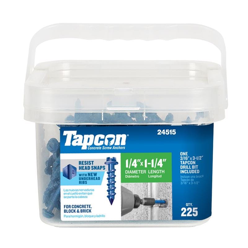 Tapcon 24515 1/4 in. D X 1-1/4 in. L Steel Hex Head Concrete Screw Anchor 225 pk