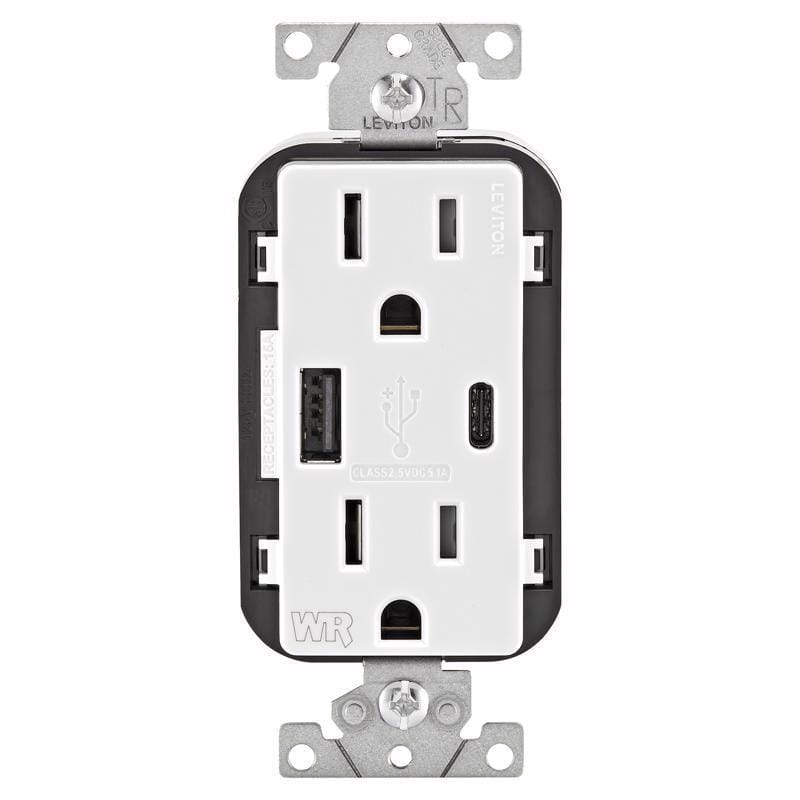 Leviton W5633-0BW 15 amps 125 V USB White Outlet and USB Charger 5-15R 1 pk