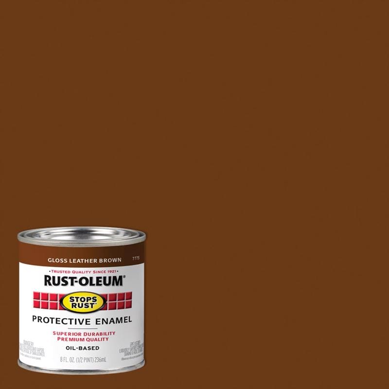 Rust-Oleum 7775730 Stops Rust Indoor and Outdoor Gloss Leather Brown Oil-Based Protective Paint 0.5 pt