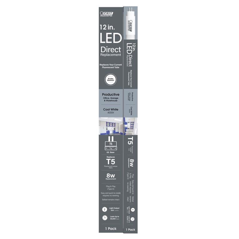 Feit T512/840/LED T5 Cool White 12 in. Bi-pin Base Linear LED Linear Lamp 8 Watt Equivalence 1 pk