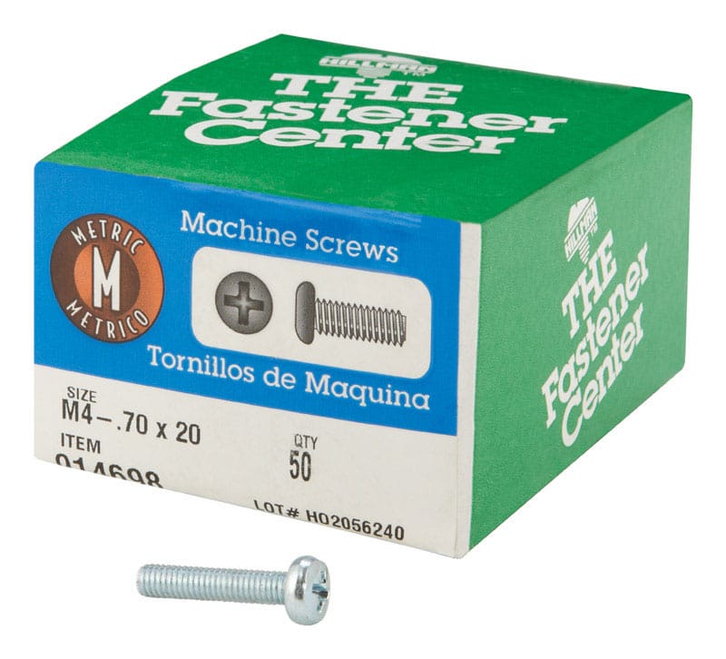 Hillman 914698 M4-0.7 Ga. X 20 mm L Phillips Pan Head Zinc-Plated Steel Metric Machine Screws 50 pk