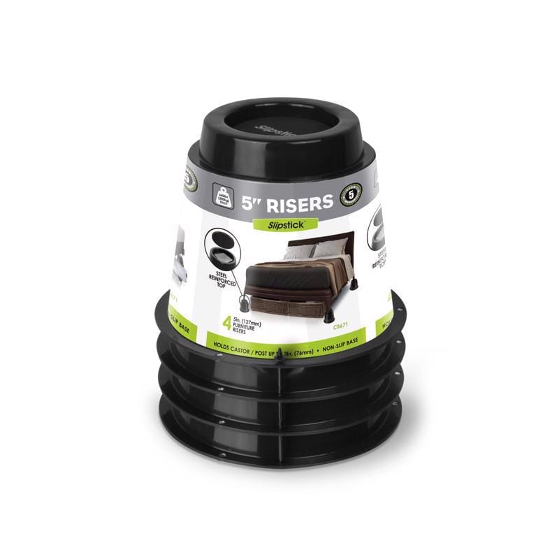 Slipstick CB671 Plastic Bed Risers Black Round 7.25 in. W 4 pk