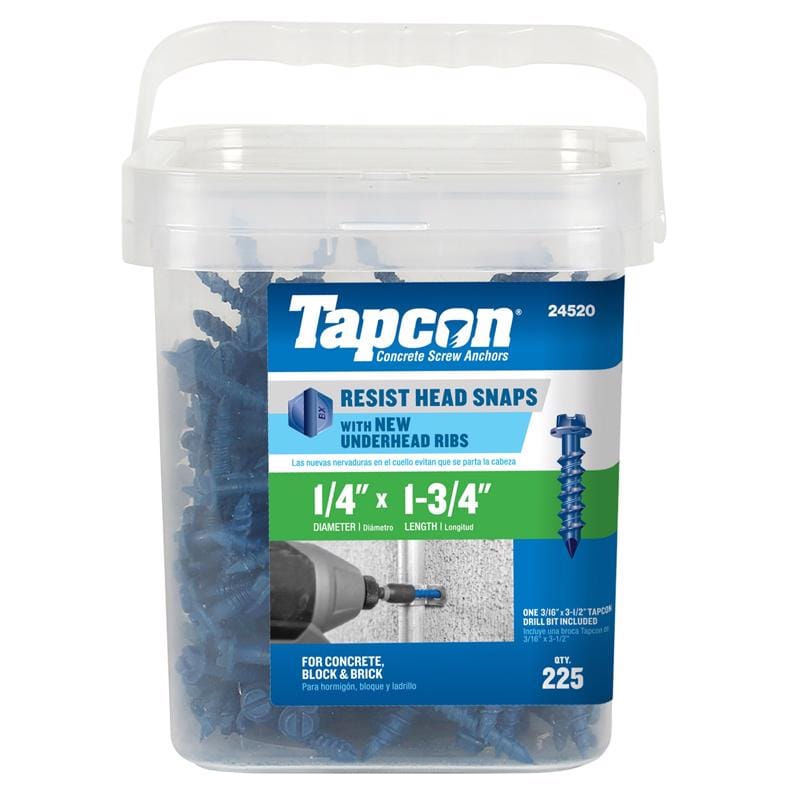 Tapcon 24520 1/4 in. D X 1-3/4 in. L Steel Hex Head Concrete Screw Anchor 225 pk