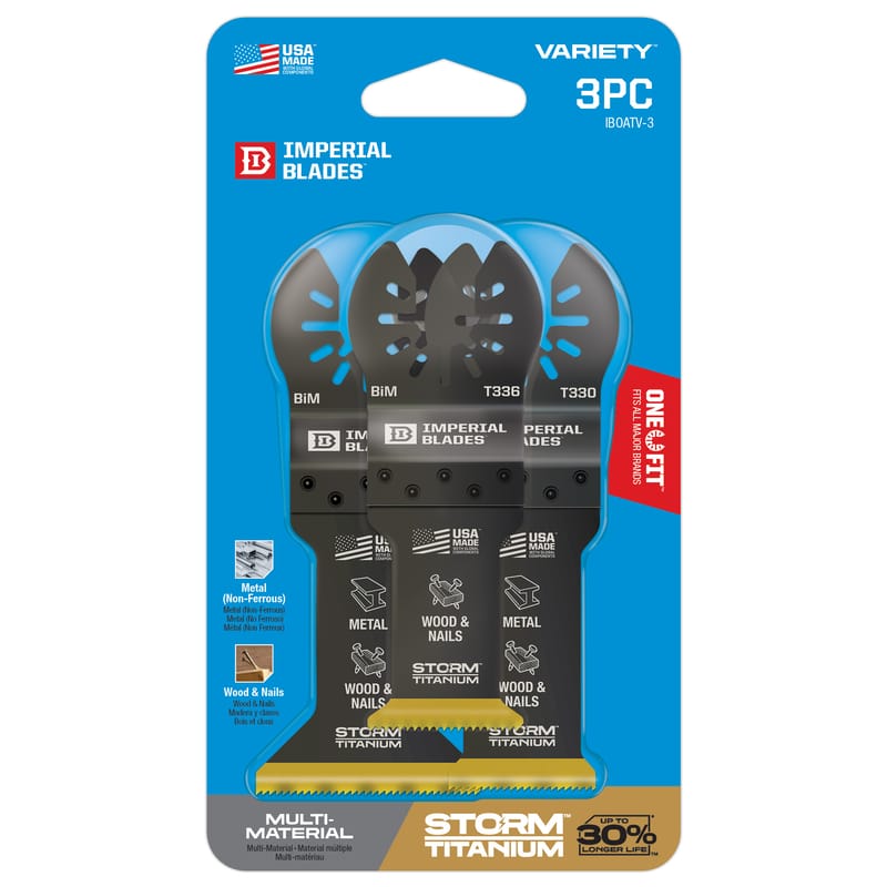 Imperial Blades IBOATV-3 One Fit Titanium-Coated Bi-Metal Storm Oscillating Saw Blade Set Multi-Material 3 pc