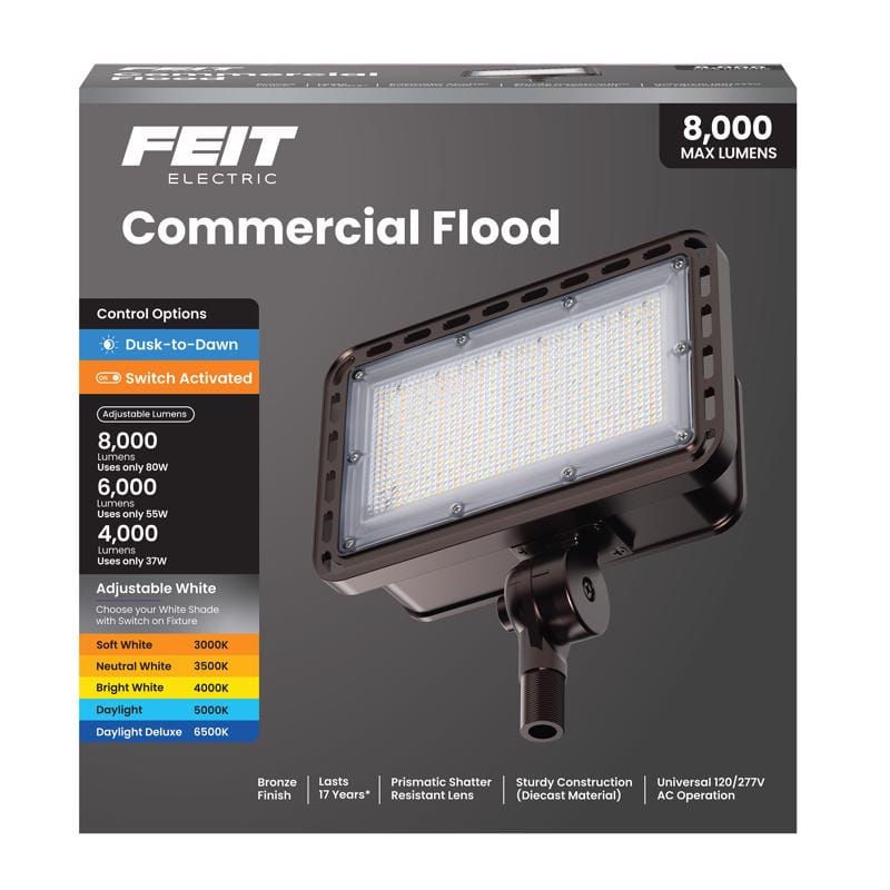 Feit Electric S86FL5CCTLSDDBZ Feit Dusk to Dawn Hardwired LED Bronze Floodlight