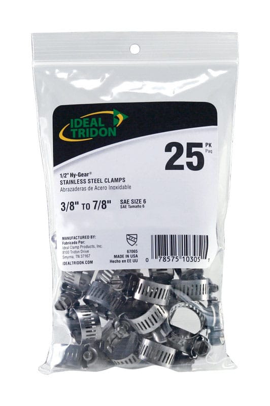 Ideal Tridon 6706550 Hy Gear 3/8 in to 7/8 in. SAE 6 Silver Hose Clamp Stainless Steel Band