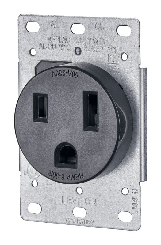 Leviton R10-05374-000 50 amps 250 V Duplex Black Outlet 6-50R 1 pk
