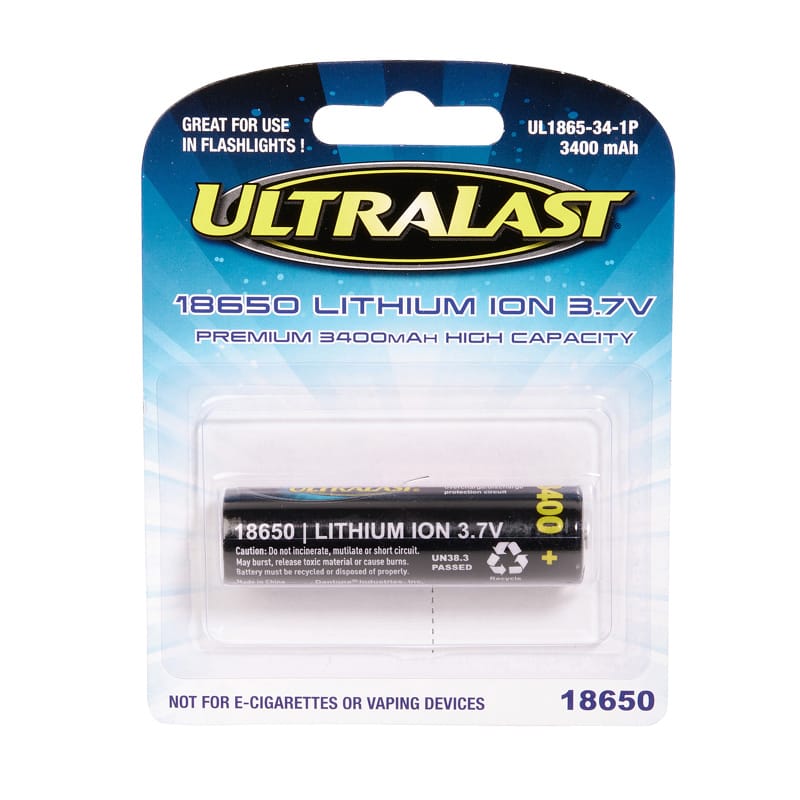 Ultralast UL1865-34-1P Lithium Ion 18650 3.7 V 3400 mAh Rechargeable Battery 1 pk