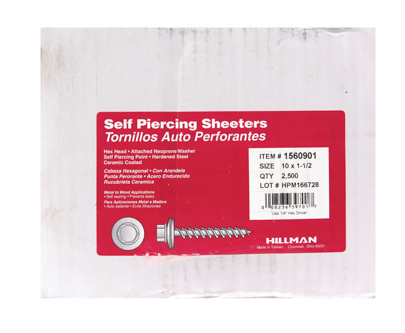 Hillman 1560901 No. 10 Ga. X 1-1/2 in. L Hex Hex Washer Head Self-Piercing Screws 1 pk