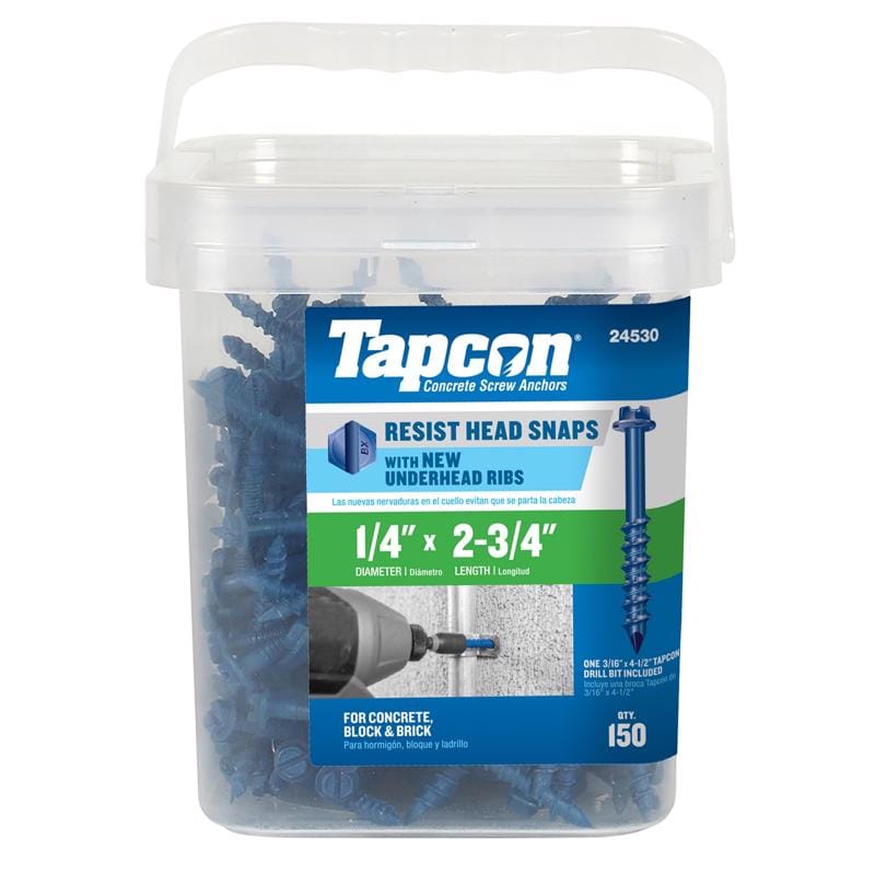Tapcon 24530 1/4 in. D X 2-3/4 in. L Steel Hex Head Concrete Screw Anchor 150 pk