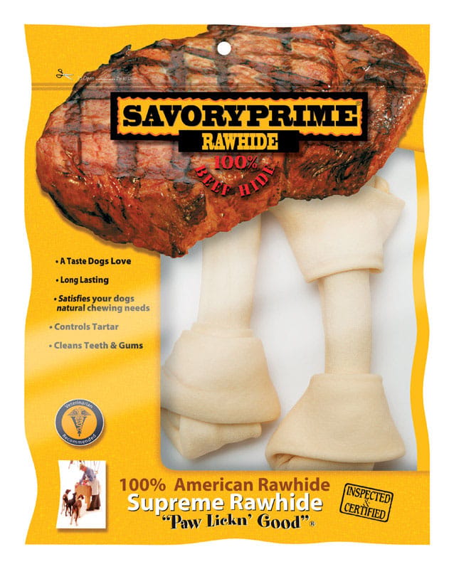 Savory Prime 22107 American Supreme Medium Adult Knotted Bone Beef Rawhide 6-7 in. L 2 pk