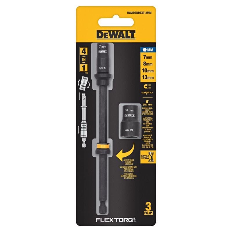 Dewalt DWADENDEXT-2MM Flextorq 7,8,10,13 mm X 6 in. L Black Oxide Double-Ended Nut Driver Set 3 pc