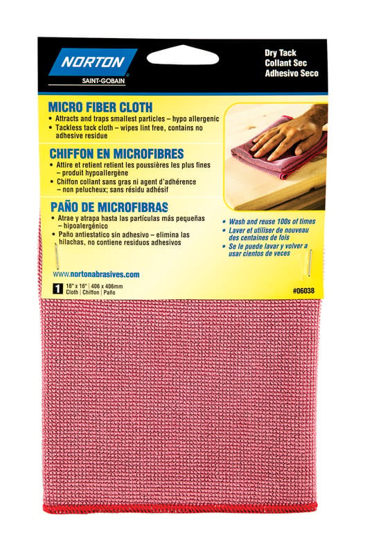 Norton 07660706038 16 in. W X 16 in. L Red Microfiber Tack Cloth