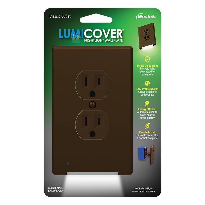 Westek LCR-CCDO-DB LumiCover Aged Bronze 2 gang Plastic Duplex Nightlight Wall Plate 1 pk