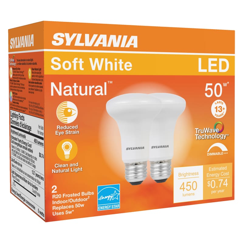 Sylvania 40788 Natural R20 E26 (Medium) LED Floodlight Bulb Soft White 45 Watt Equivalence 2 pk