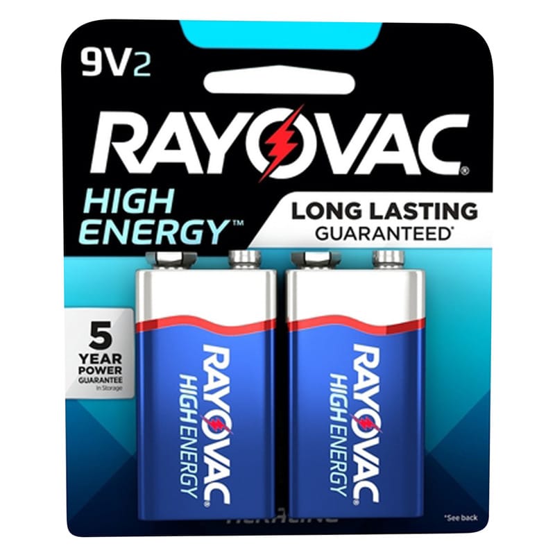 Rayovac A1604-2T High Energy 9-Volt Alkaline Batteries 2 pk Carded