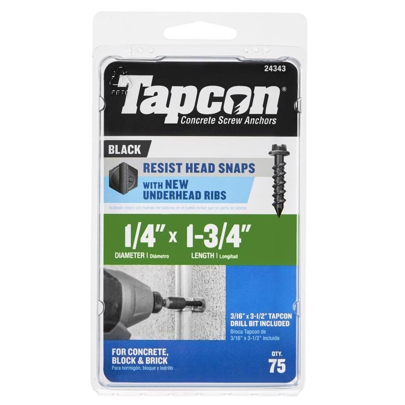 Tapcon 24343 1/4 in. X 1-3/4 in. L Hex Drive Hex Washer Head High/Low Concrete Screws