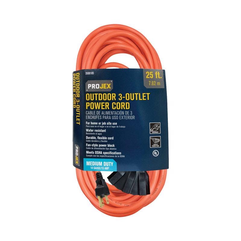 Projex 10P-001-025FOGP Indoor or Outdoor 25 ft. L Orange Extension Cord 14/3 SJTW