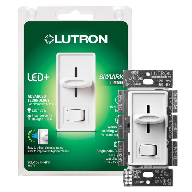 Lutron SCL-153PH-WH Skylark White 150 W 3-Way Dimmer Switch 1 pk