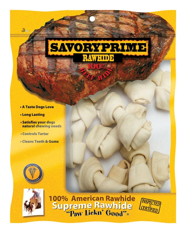 Savory Prime 995 American Supreme Small Adult Knotted Bone Beef Rawhide 4-5 in. L 10 pk