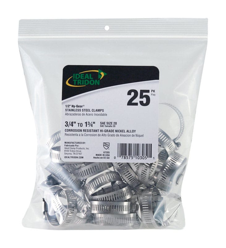 Ideal Tridon 6720550 Hy Gear 3/4 in to 1-3/4 in. SAE 20 Silver Hose Clamp Stainless Steel Band