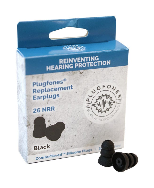 Plugfones PRP-SB10 ComforTiered 27 dB Silicone Replacement Tip Replacement Ear Plugs Black 5 pair