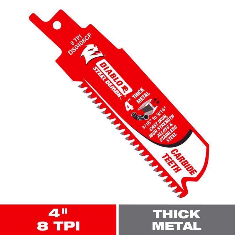 Diablo DS0408CF Steel Demon 4 in. Carbide Tipped Thick Metal Reciprocating Saw Blade 8 TPI 1 pc
