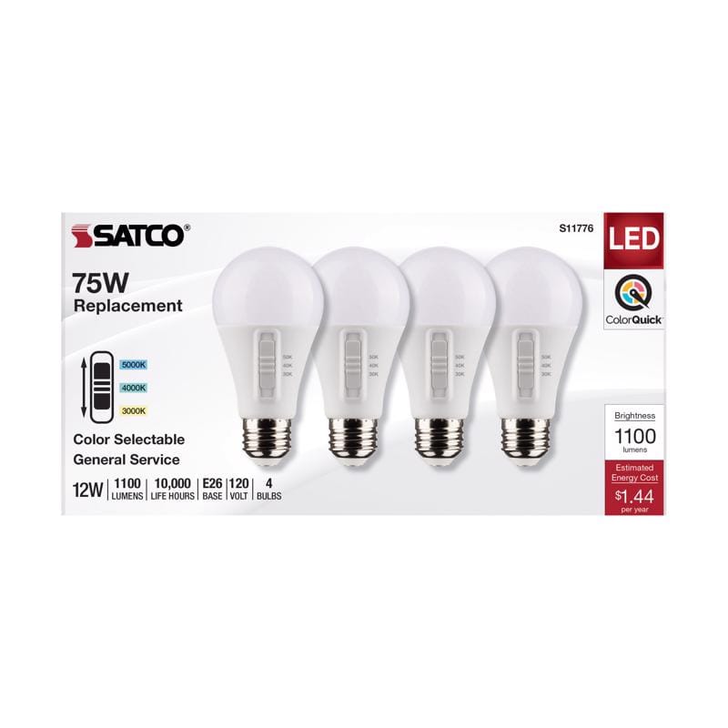 Satco S11776 A19 E26 (Medium) LED Bulb Tunable White/Color Changing 75 Watt Equivalence 4 pk