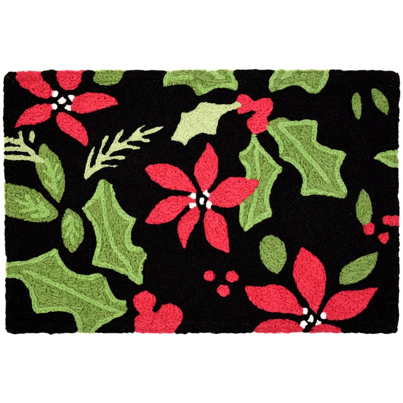 Jellybean JBL-SRB001 20 in. W X 30 in. L Multi-Color Poinsettia & Holly Toss Polyester Accent Rug