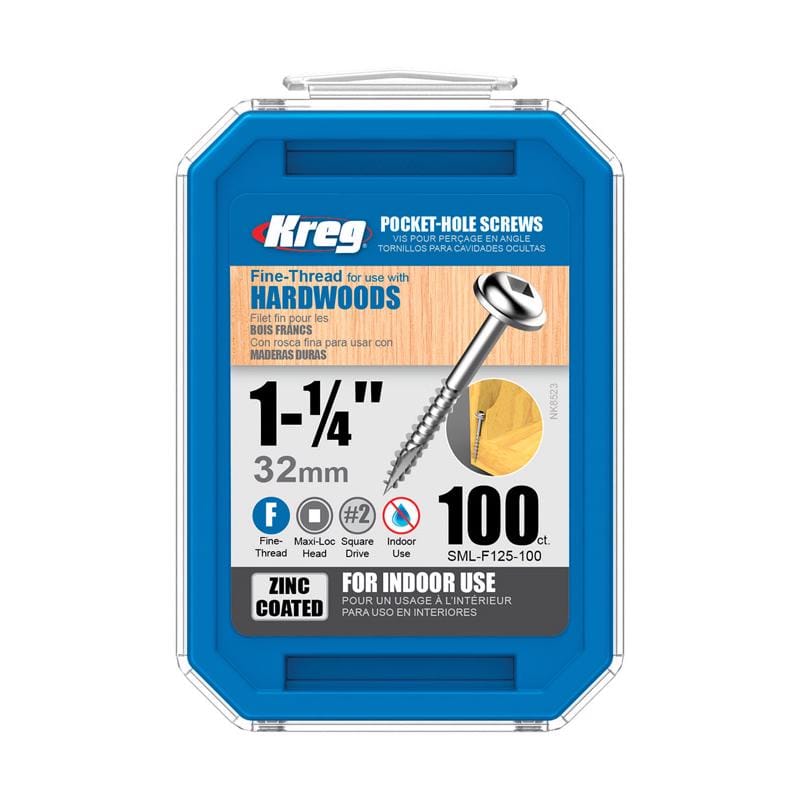 Kreg SML-F125 - 100 No. 7 X 1-1/4 in. L Square Zinc-Plated Fine Pocket-Hole Screw 100 pk