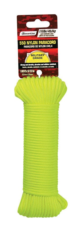 Secureline 5550736 5/32 in. D X 100 ft. L Yellow Braided Nylon Paracord