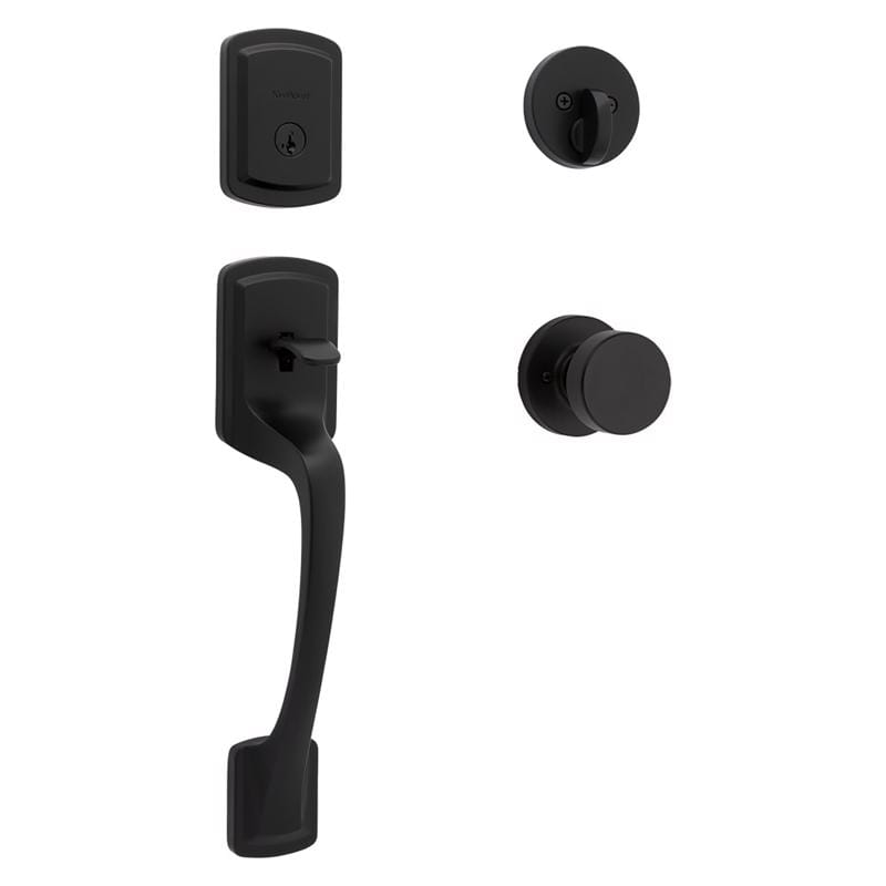 Kwikset 98180-026 Prague Matte Black Entry Handleset 1-3/4 in.