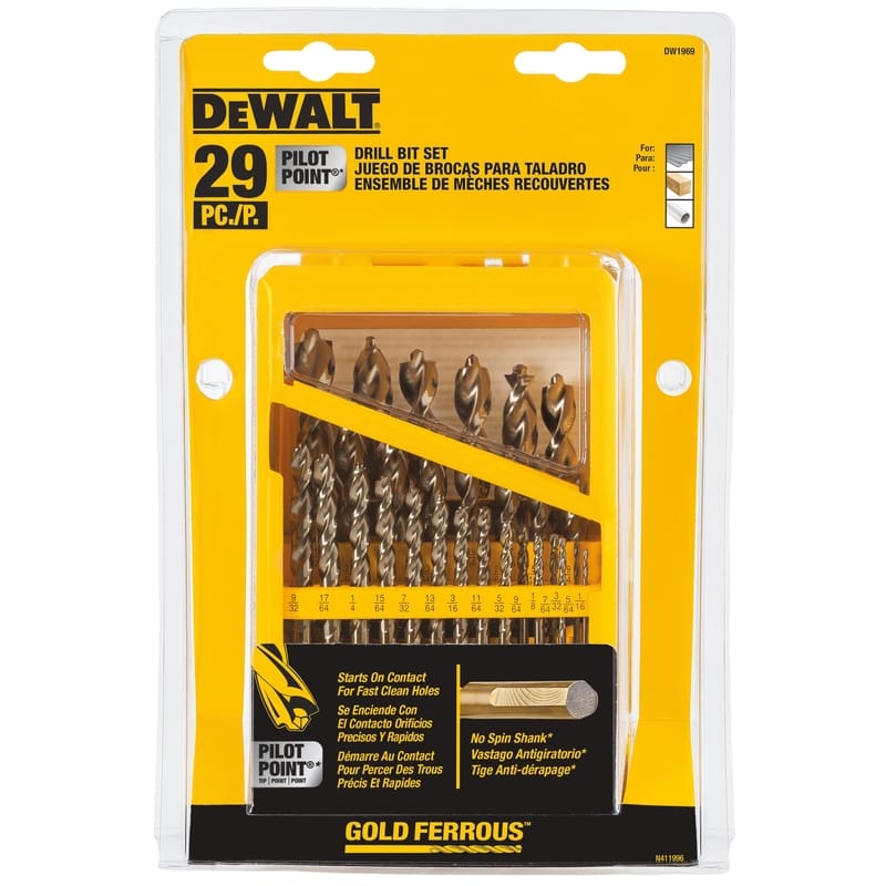 Dewalt DW1969 Pilot Point Assorted High Speed Steel Drill Bit Set Straight Shank 29 pc