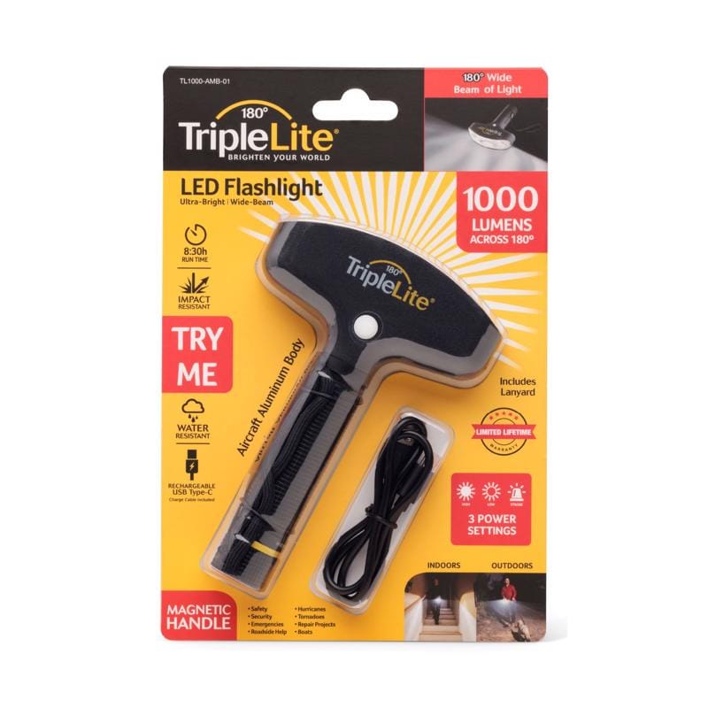 Triplelite TL1000-AMB-01 1000 lm Black LED Rechargeable Flashlight TR 18650 Battery